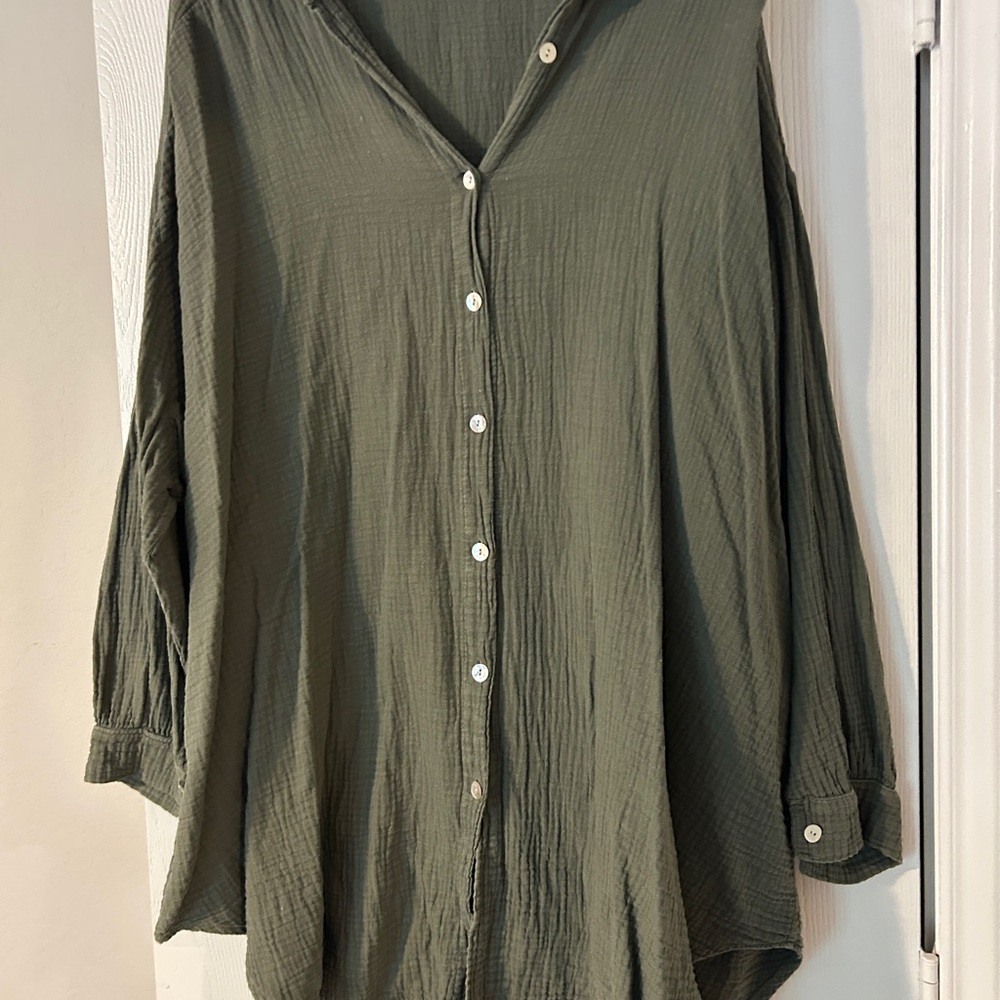 Green Oversized Boxy Button Down Shirt